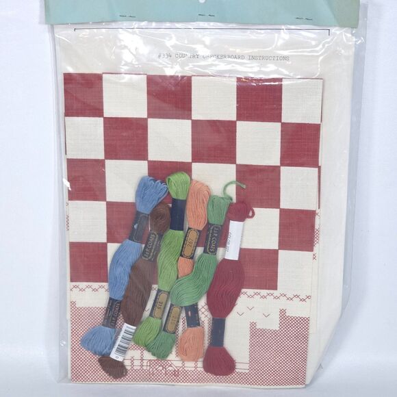 Vintage Country Stitching Cross Stitch‎ Kit 334 Checkerboard Sampler 14x18 Linen - Picture 5 of 6